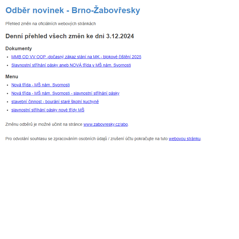 Odběr novinek ze dne 3.12.2024