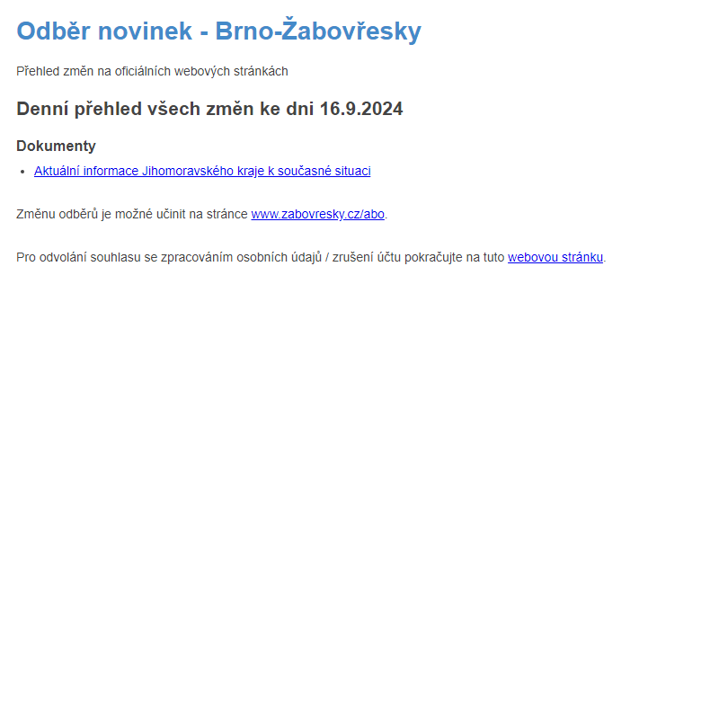 Odběr novinek ze dne 16.9.2024