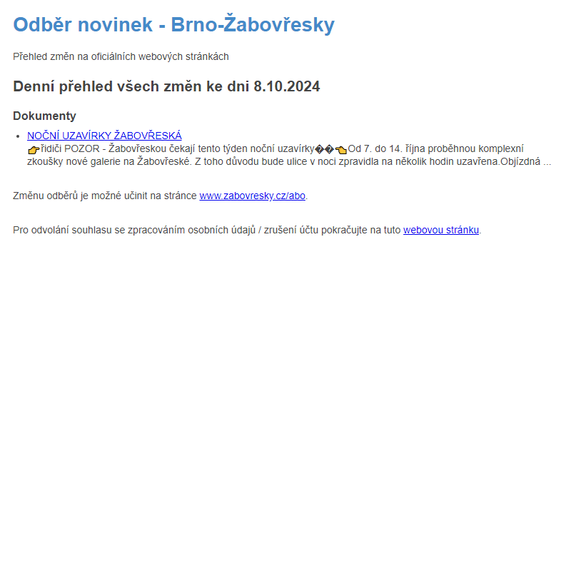 Odběr novinek ze dne 8.10.2024