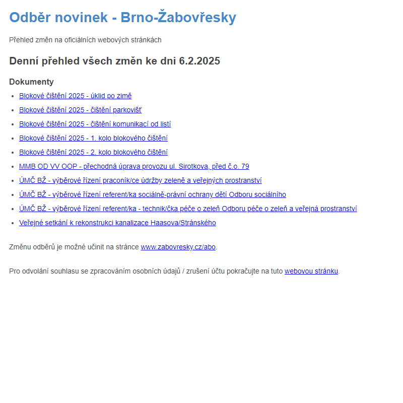 Odběr novinek ze dne 6.2.2025