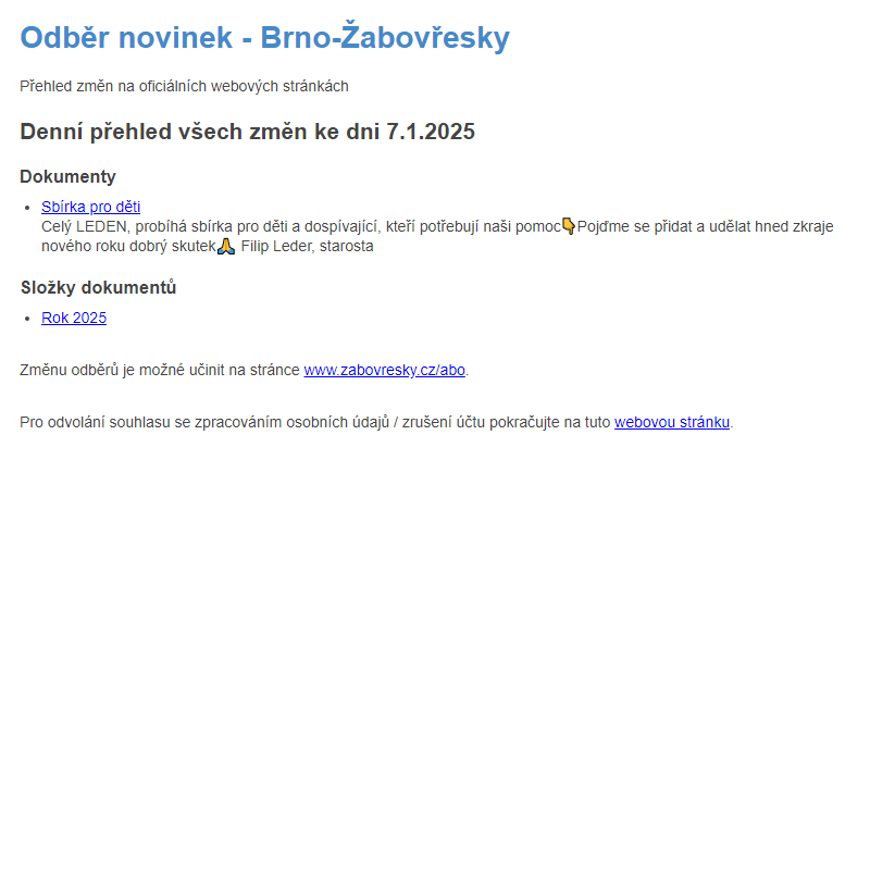 Odběr novinek ze dne 7.1.2025