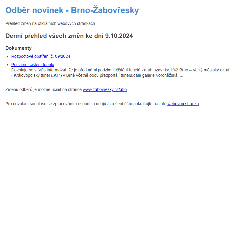 Odběr novinek ze dne 9.10.2024