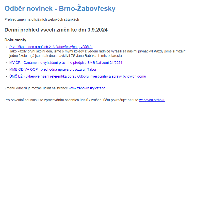 Odběr novinek ze dne 3.9.2024