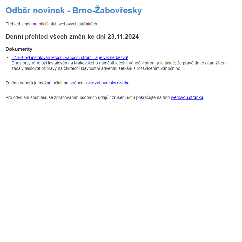 Odběr novinek ze dne 23.11.2024