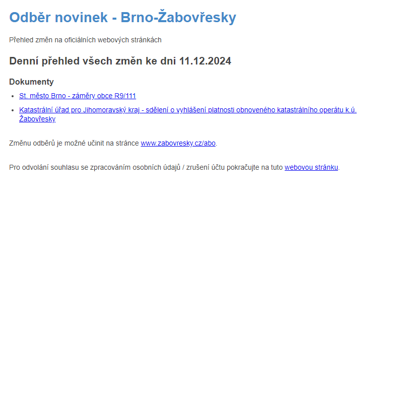 Odběr novinek ze dne 11.12.2024