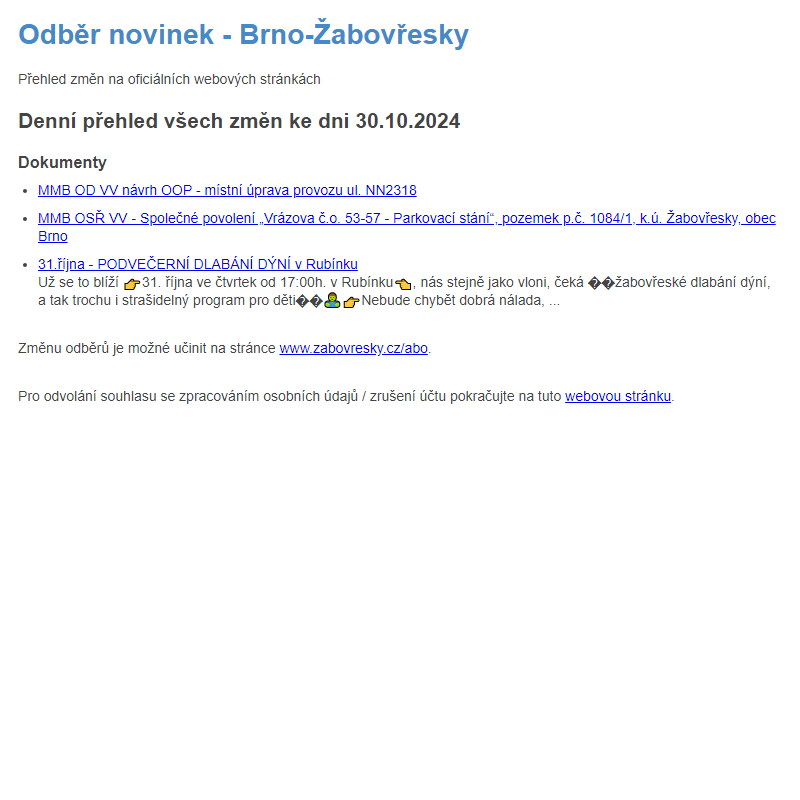 Odběr novinek ze dne 30.10.2024