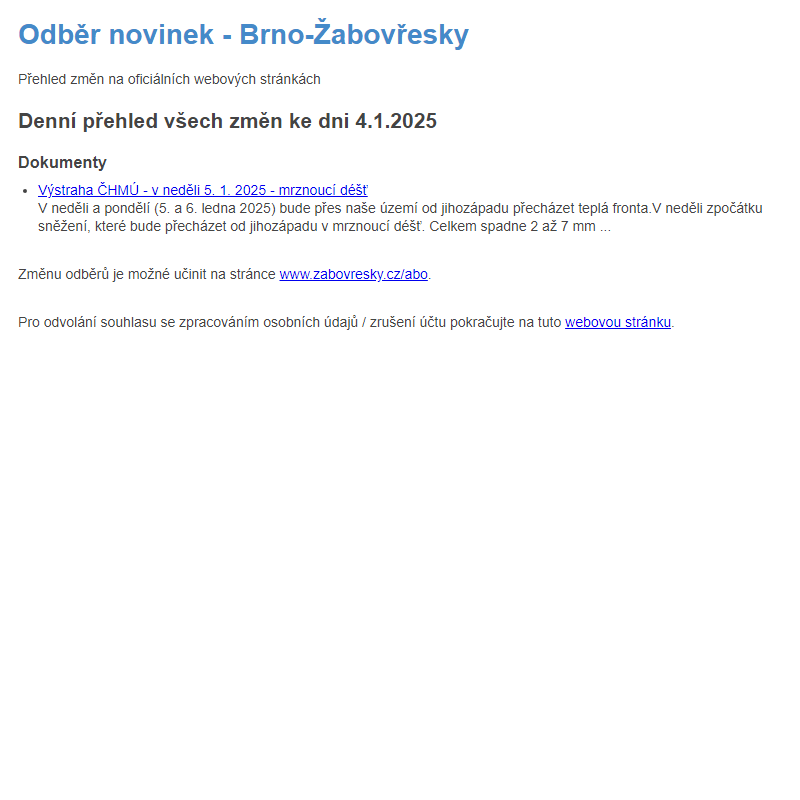 Odběr novinek ze dne 4.1.2025