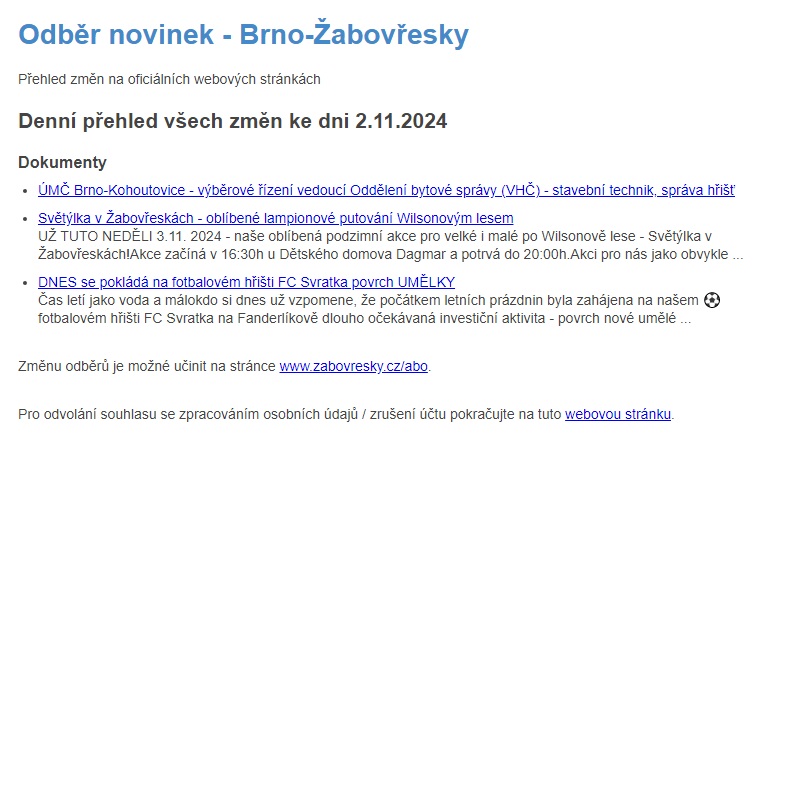 Odběr novinek ze dne 2.11.2024