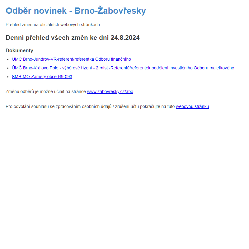 Odběr novinek ze dne 24.8.2024