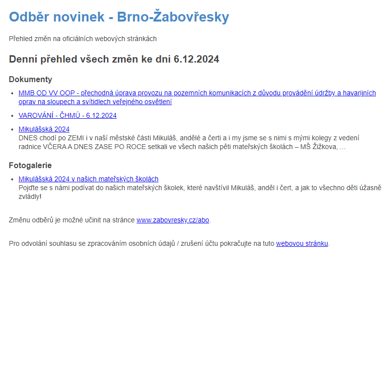 Odběr novinek ze dne 6.12.2024