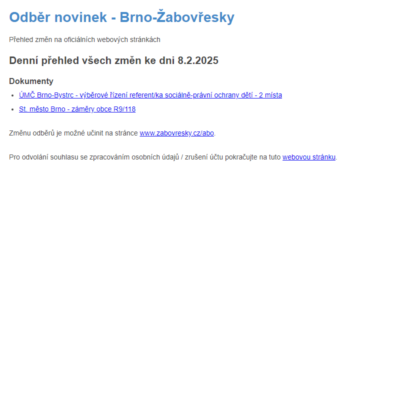 Odběr novinek ze dne 8.2.2025