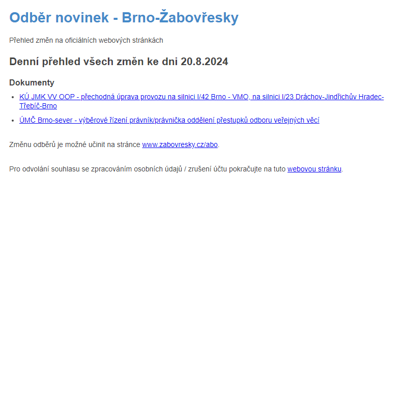 Odběr novinek ze dne 20.8.2024