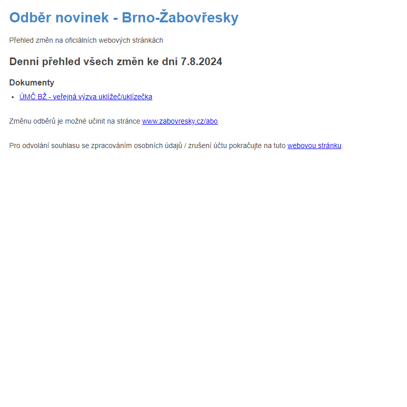 Odběr novinek ze dne 7.8.2024