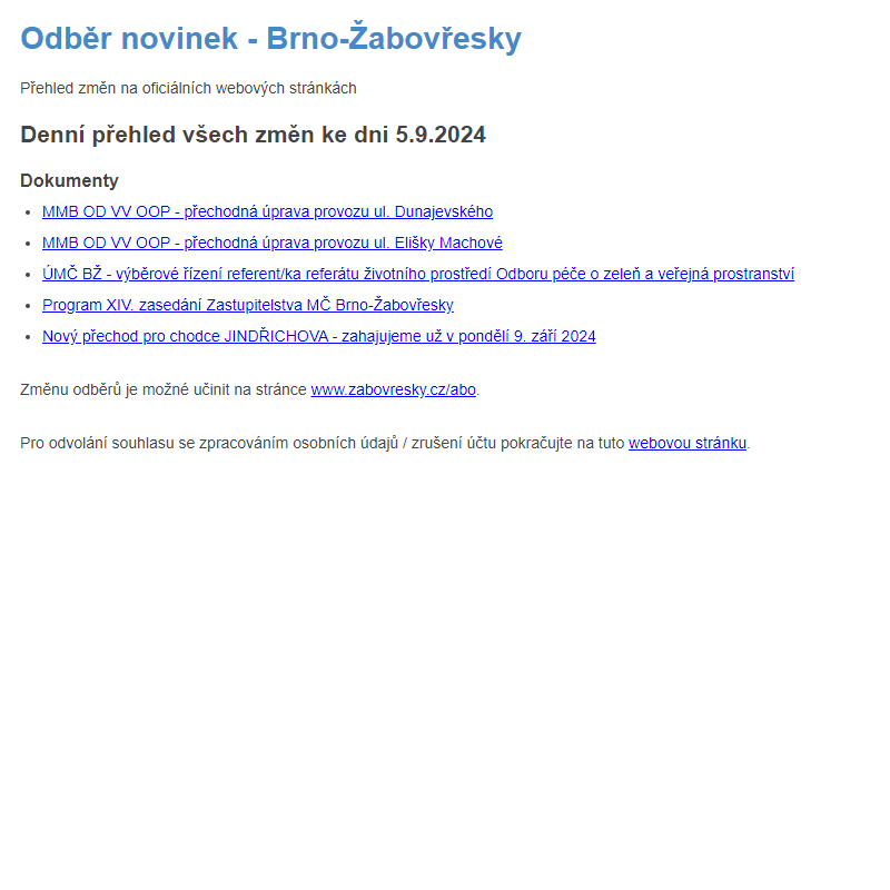 Odběr novinek ze dne 5.9.2024