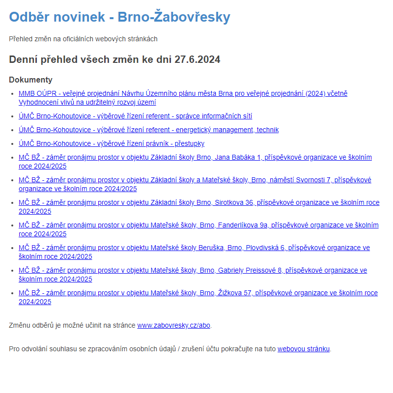 Odběr novinek ze dne 27.6.2024