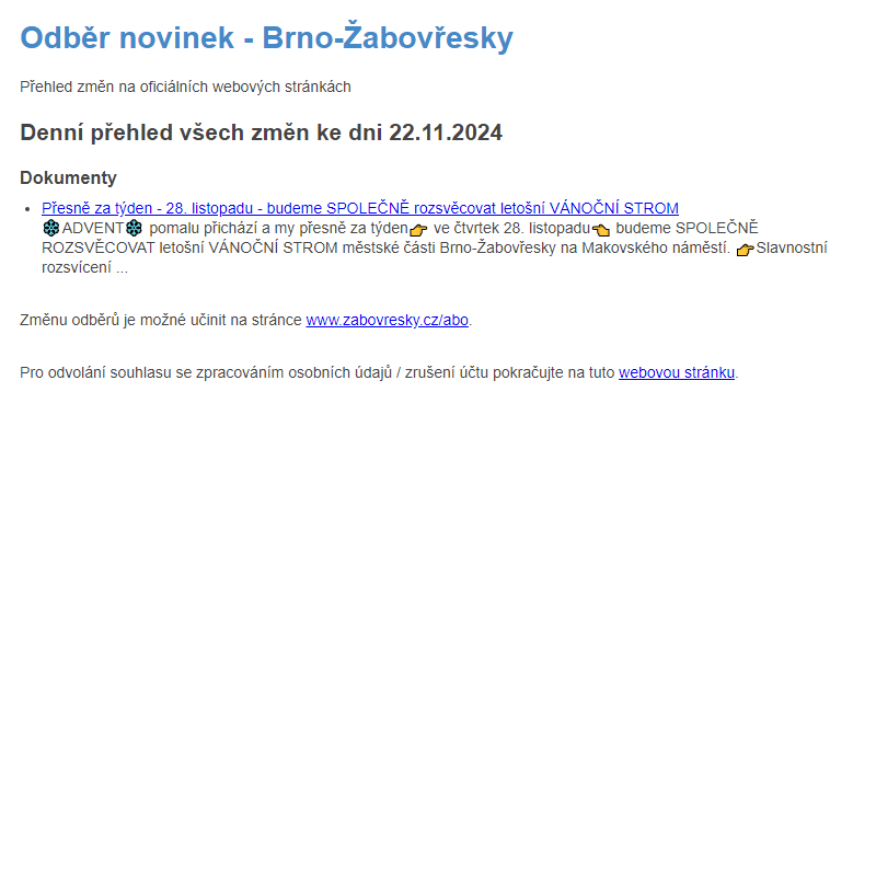 Odběr novinek ze dne 22.11.2024