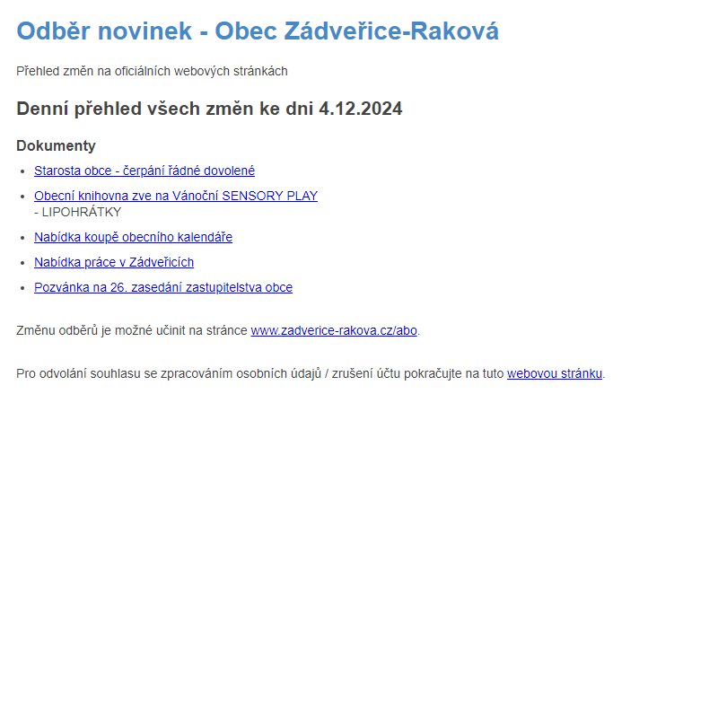 Odběr novinek ze dne 4.12.2024