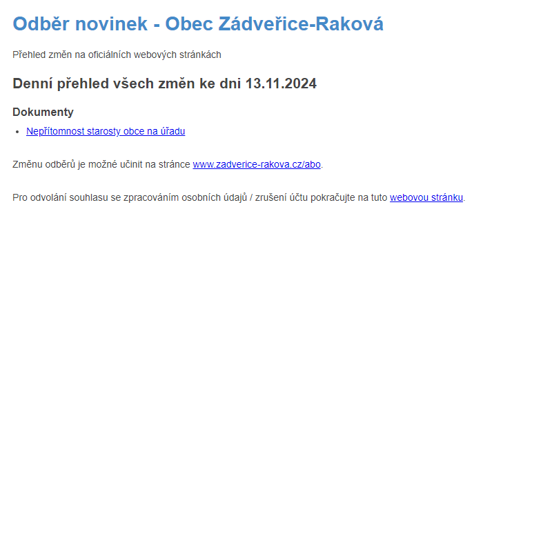 Odběr novinek ze dne 13.11.2024