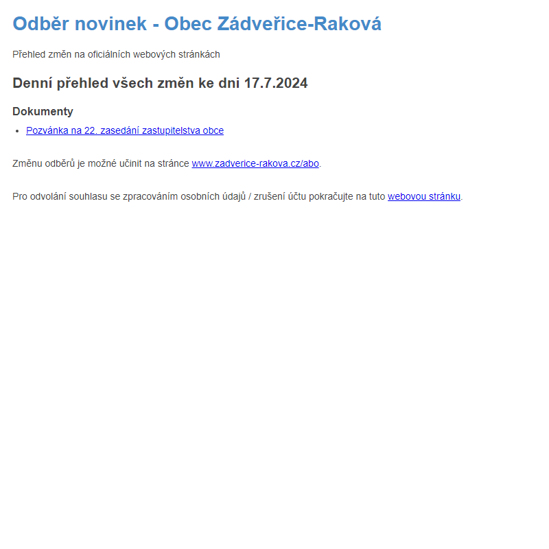 Odběr novinek ze dne 17.7.2024