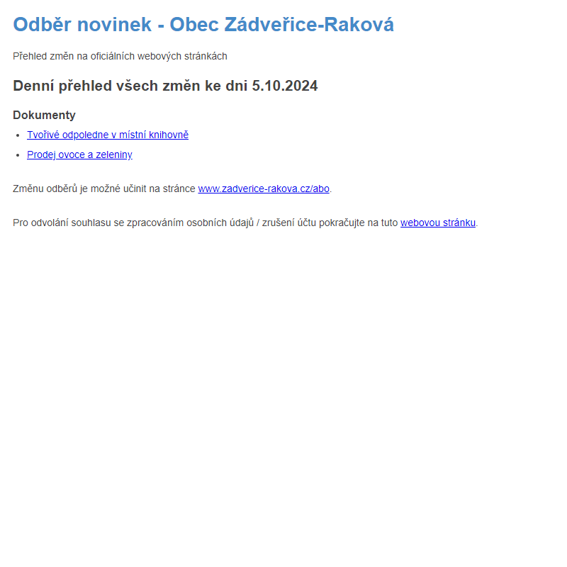 Odběr novinek ze dne 5.10.2024