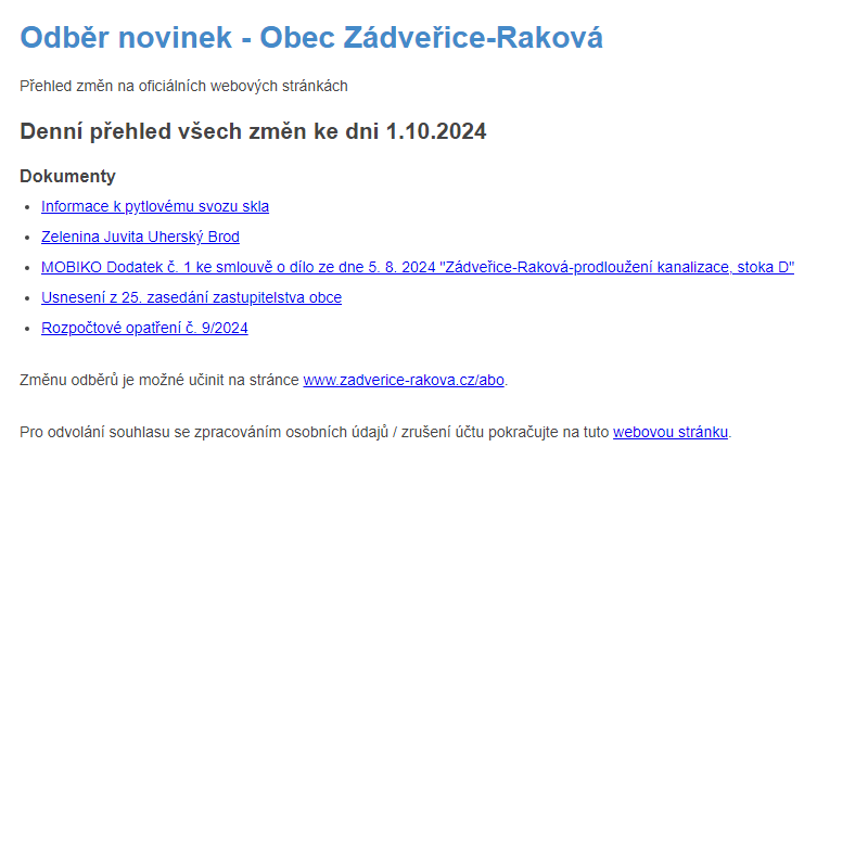 Odběr novinek ze dne 1.10.2024