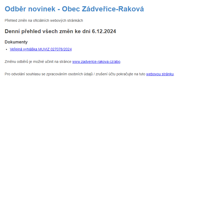 Odběr novinek ze dne 6.12.2024