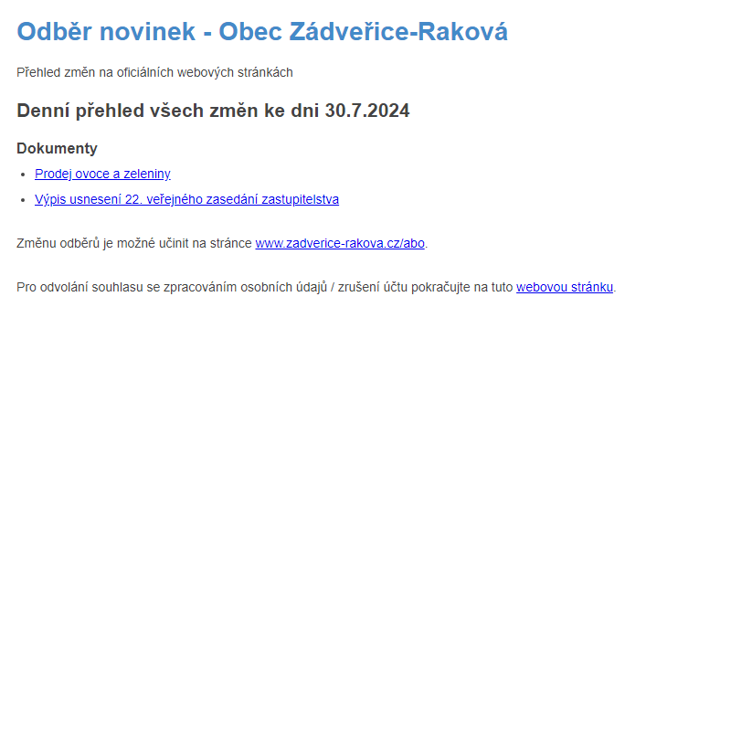 Odběr novinek ze dne 30.7.2024