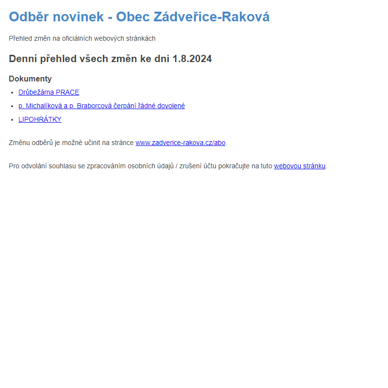 Odběr novinek ze dne 1.8.2024