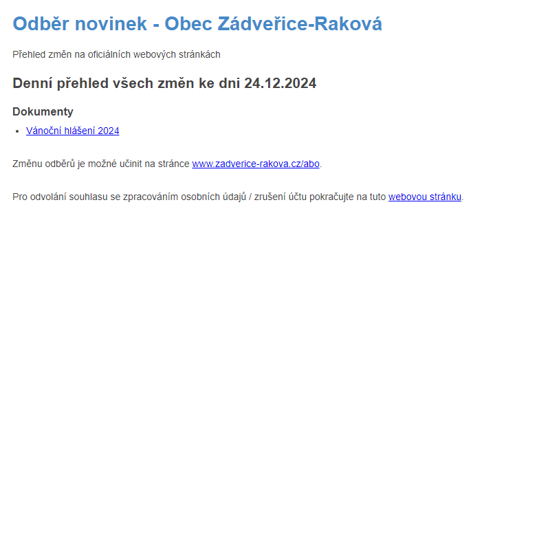 Odběr novinek ze dne 24.12.2024