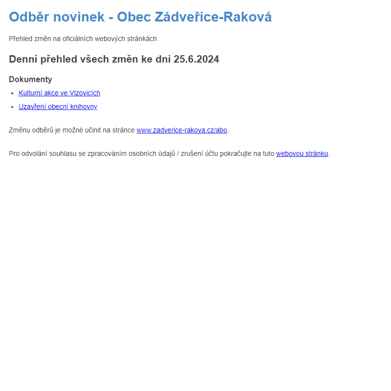 Odběr novinek ze dne 25.6.2024