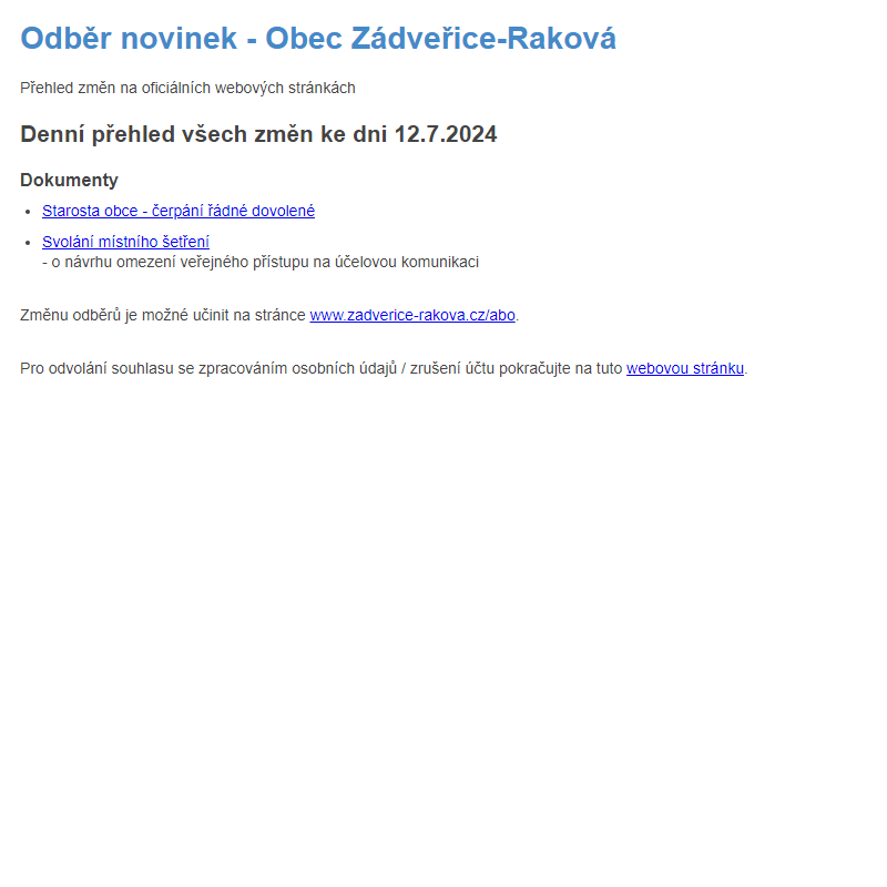 Odběr novinek ze dne 12.7.2024