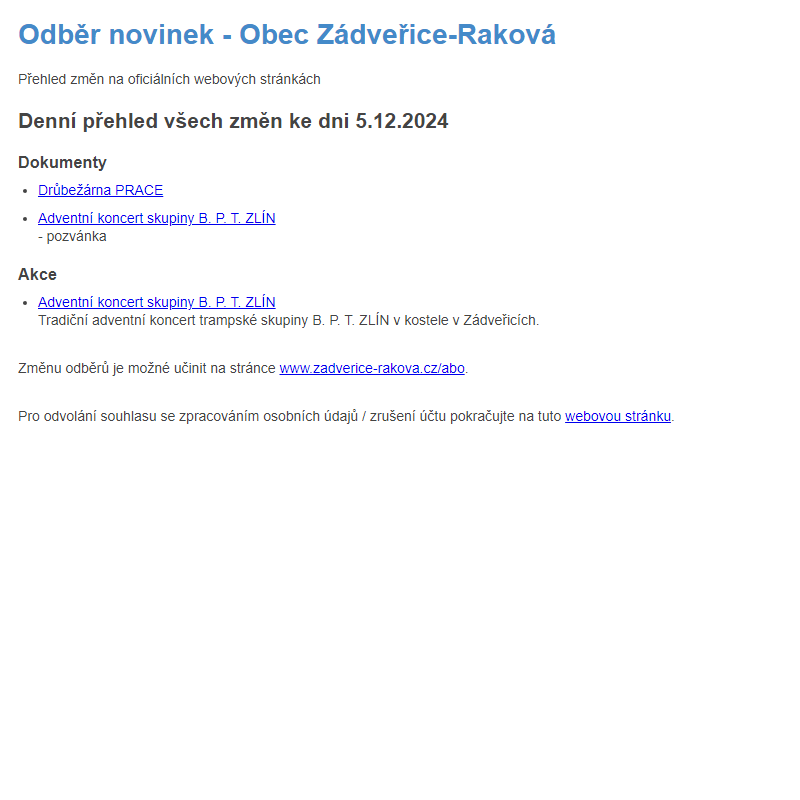 Odběr novinek ze dne 5.12.2024