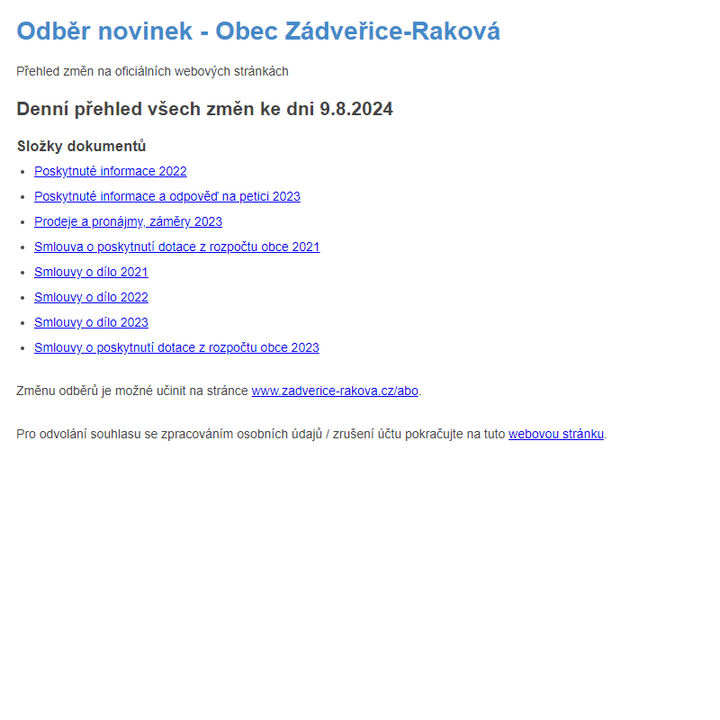 Odběr novinek ze dne 9.8.2024