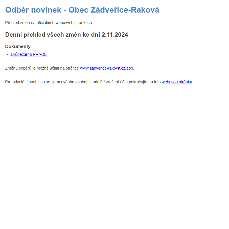 Odběr novinek ze dne 2.11.2024