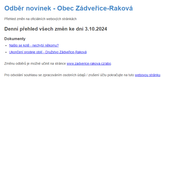 Odběr novinek ze dne 3.10.2024