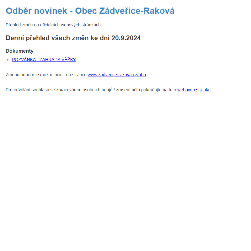 Odběr novinek ze dne 20.9.2024