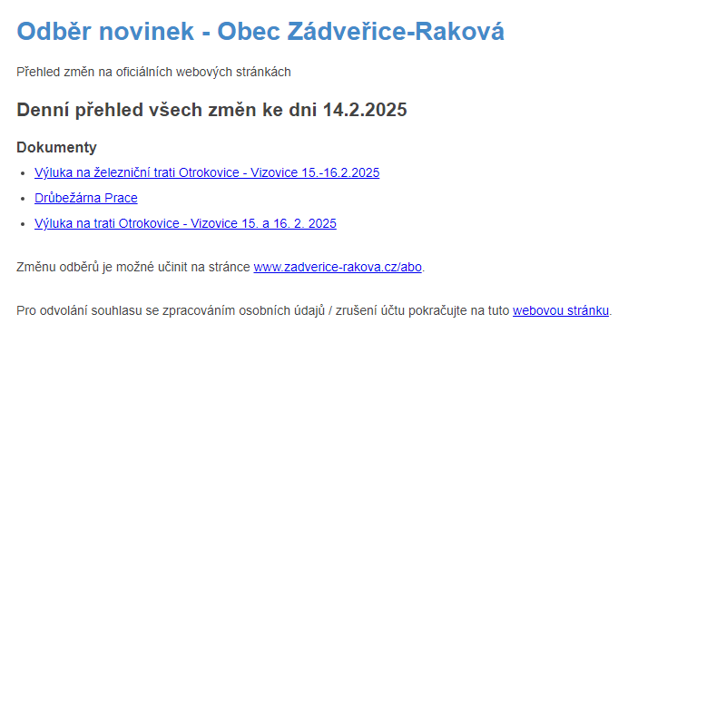 Odběr novinek ze dne 14.2.2025