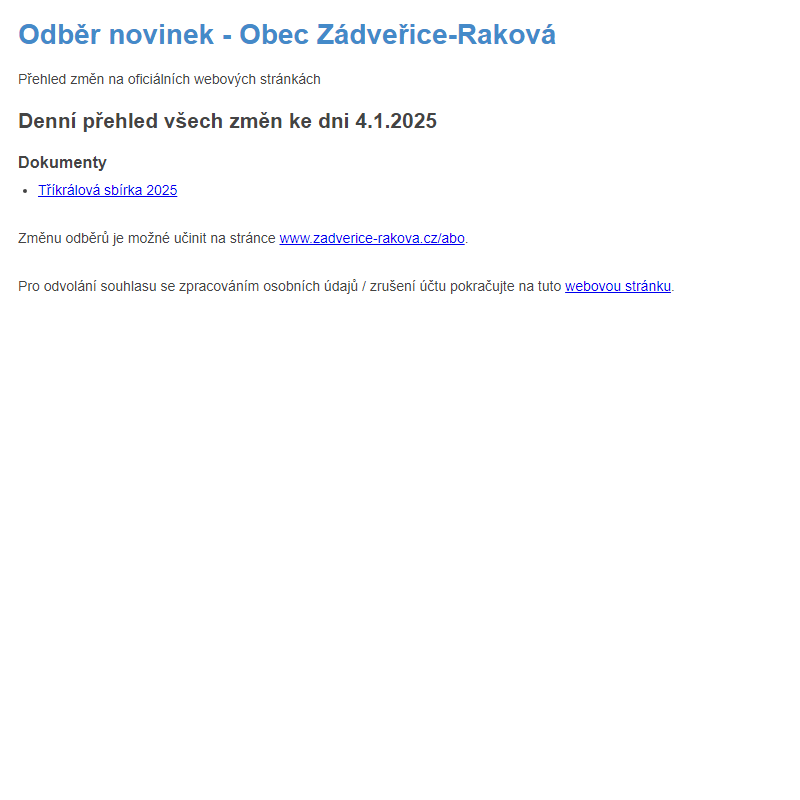 Odběr novinek ze dne 4.1.2025