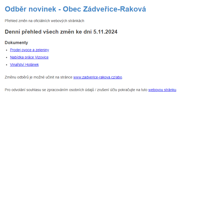 Odběr novinek ze dne 5.11.2024