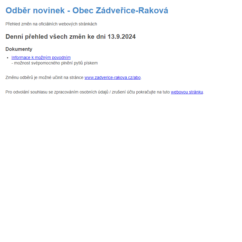 Odběr novinek ze dne 13.9.2024