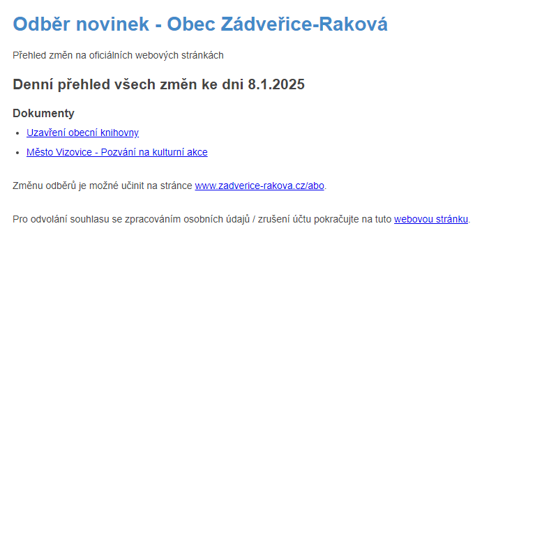 Odběr novinek ze dne 8.1.2025