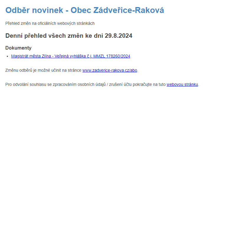 Odběr novinek ze dne 29.8.2024