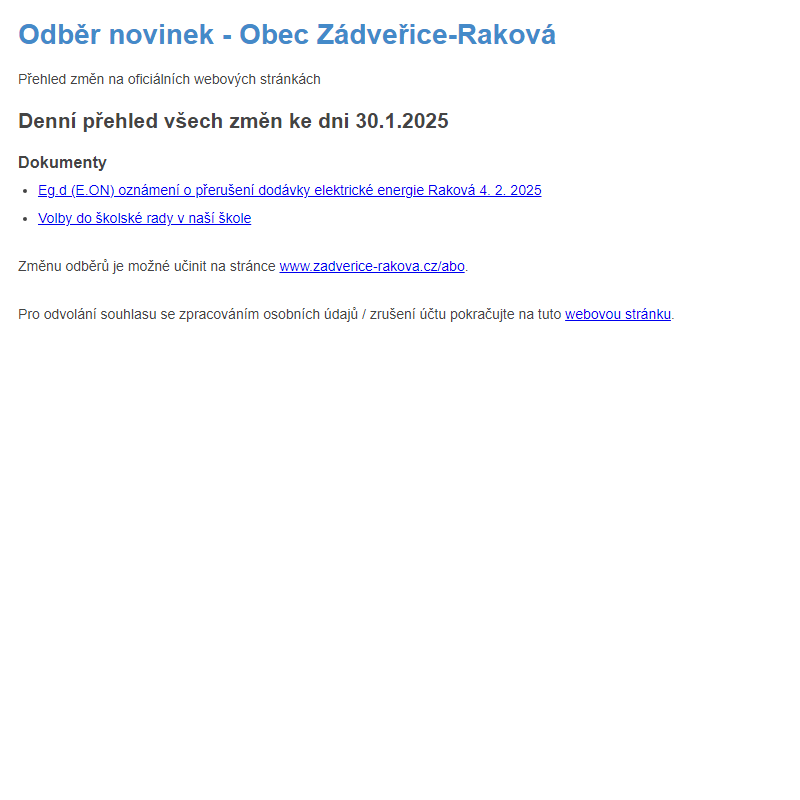 Odběr novinek ze dne 30.1.2025