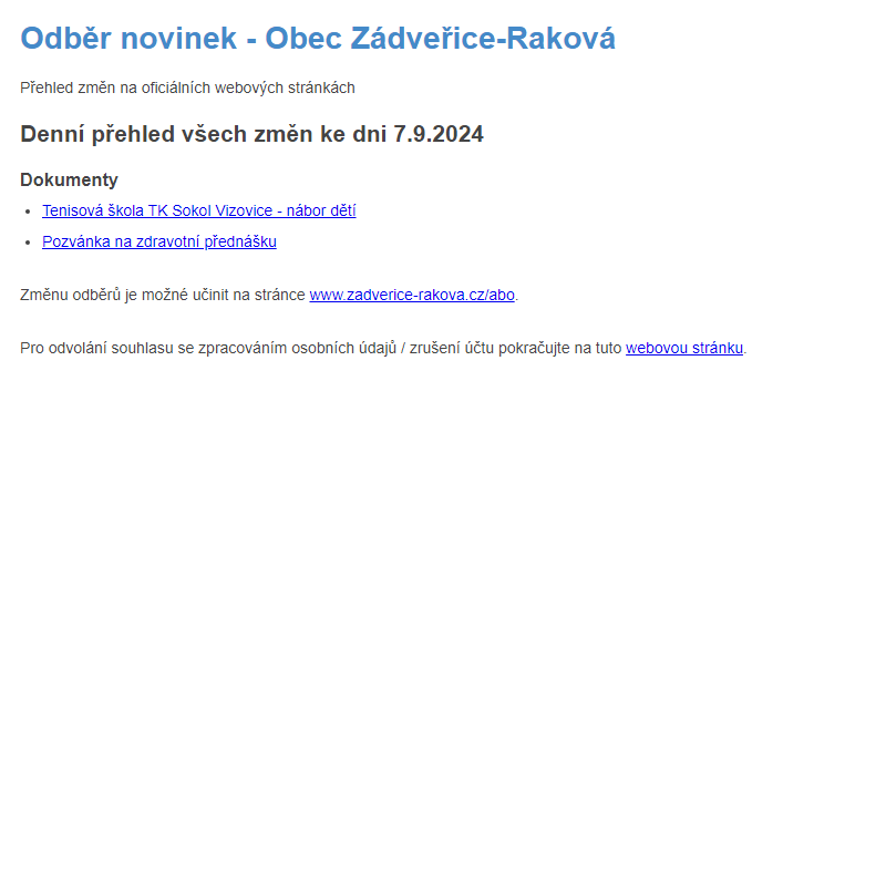 Odběr novinek ze dne 7.9.2024