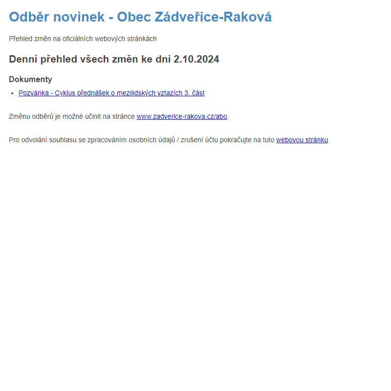 Odběr novinek ze dne 2.10.2024