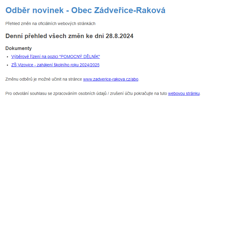 Odběr novinek ze dne 28.8.2024