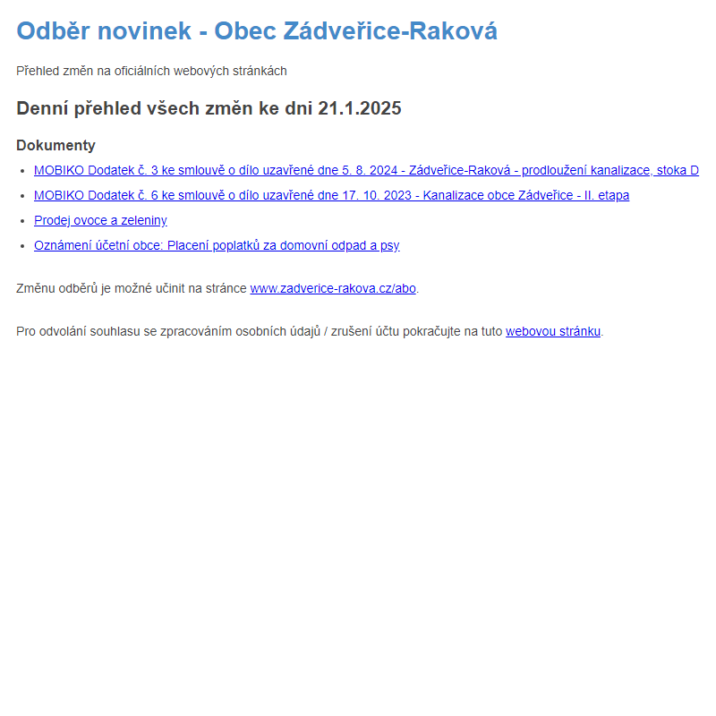 Odběr novinek ze dne 21.1.2025