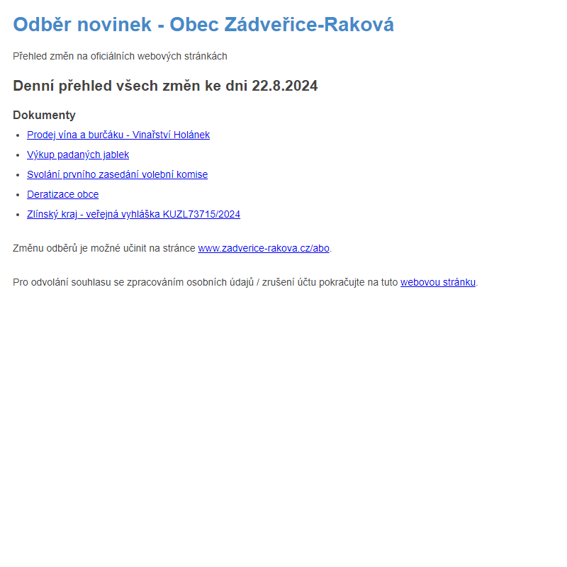 Odběr novinek ze dne 22.8.2024