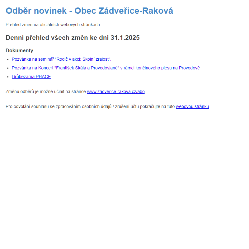 Odběr novinek ze dne 31.1.2025