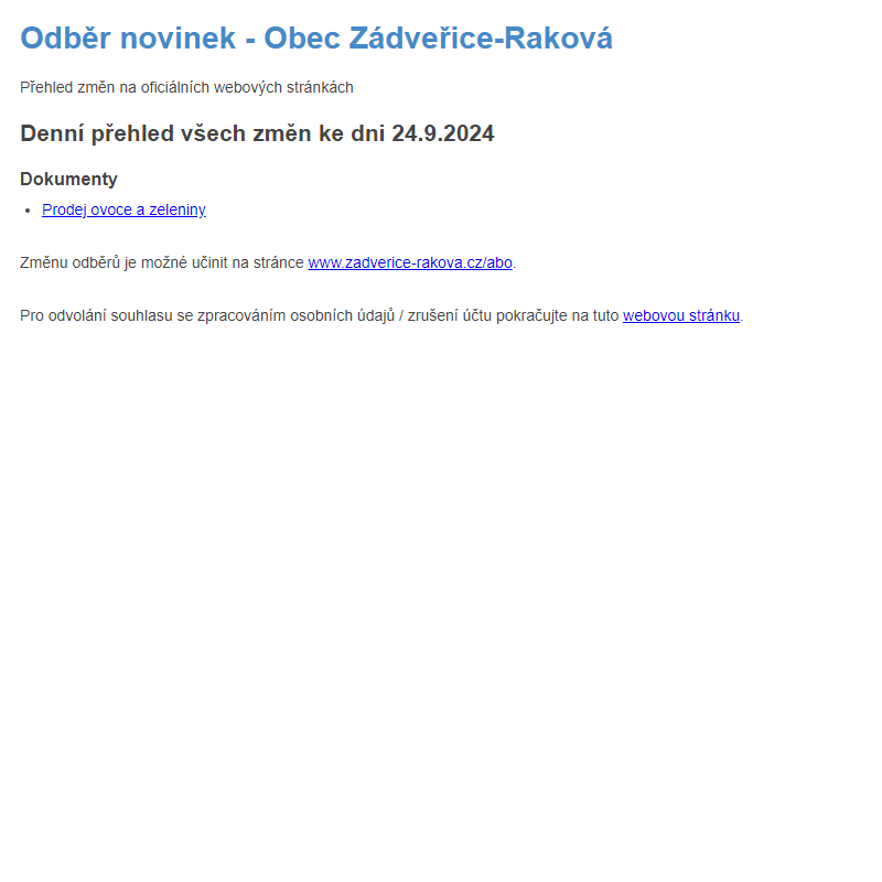 Odběr novinek ze dne 24.9.2024